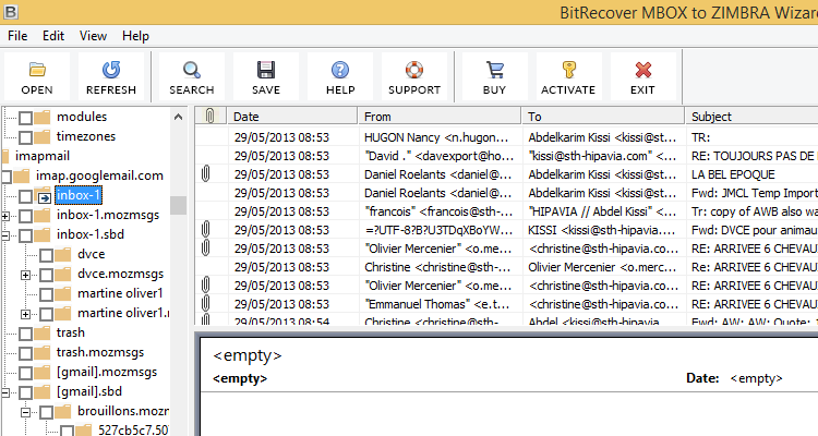 MBOX Mailbox to Zimbra Migration screenshot