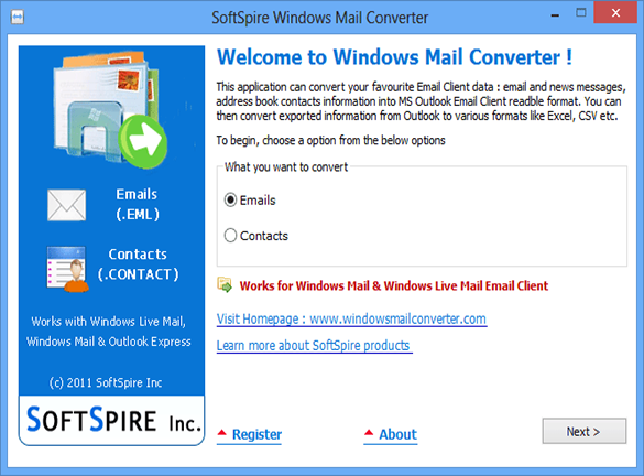 Transfer Windows Mail Files to Outlook screenshot
