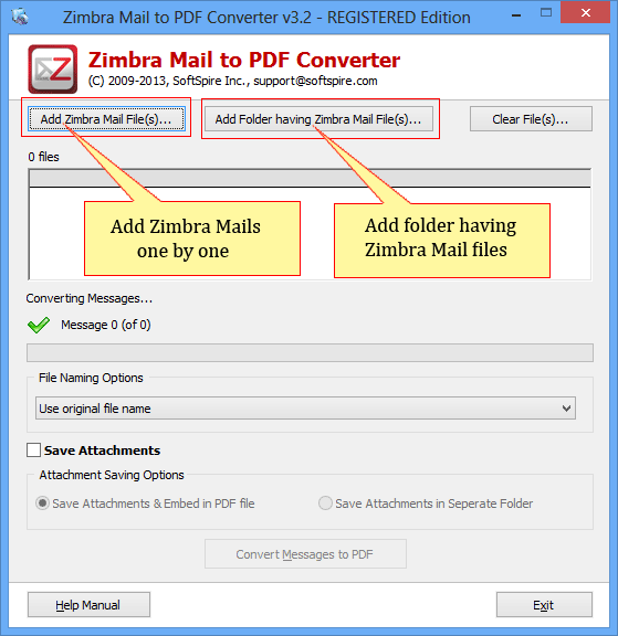 Choose between modes to Add Zimbra  files