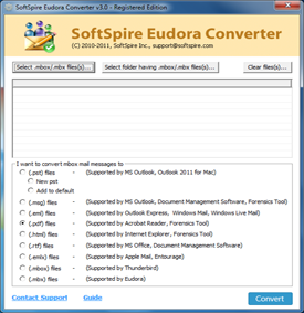 First screen of Eudora Mail Converter
